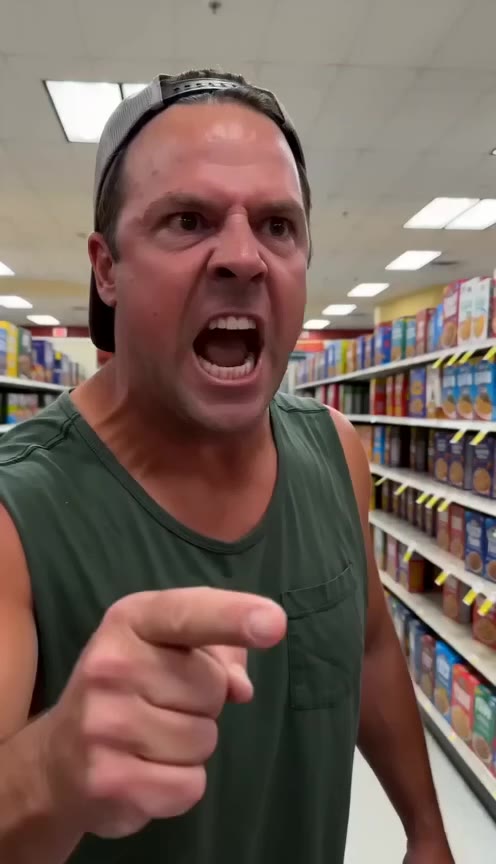 Biker Steps Between Terrified Little Girl and Angry Father in Grocery Store