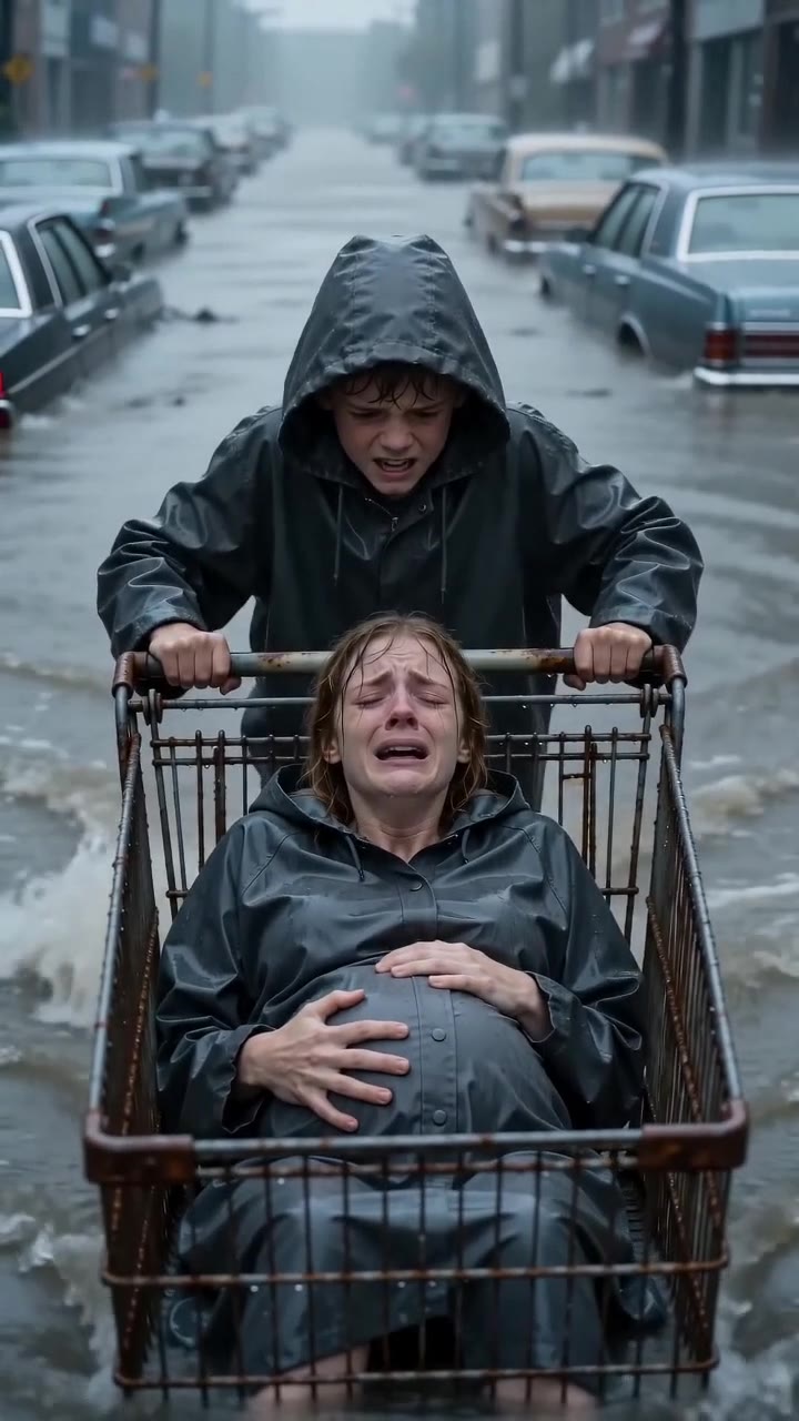 A Boy Pushes His Laboring Sister Through a Flood After Being Abandoned
