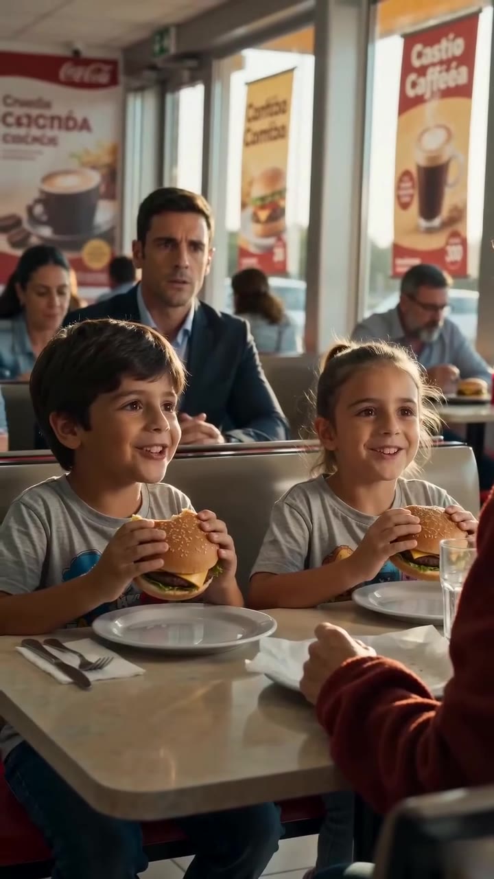 Dividió una sola hamburguesa para sus hijos, sin saber quién la observaba
