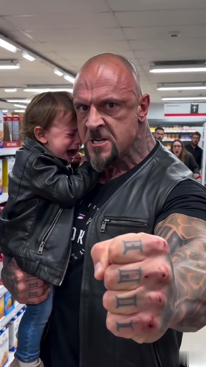 Ce père tatoué protège sa fille au supermarché face à une terrible vérité