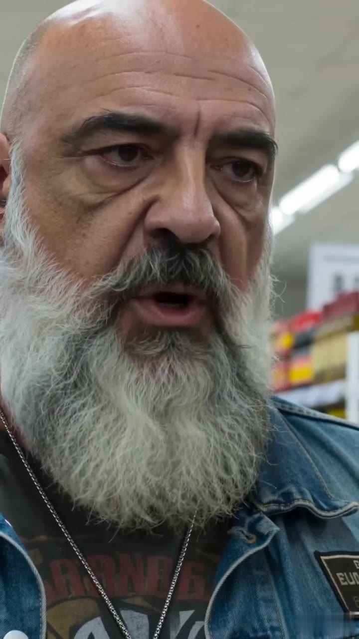 Un rudo motociclista defiende a una niña asustada en el supermercado y descubre su secreto