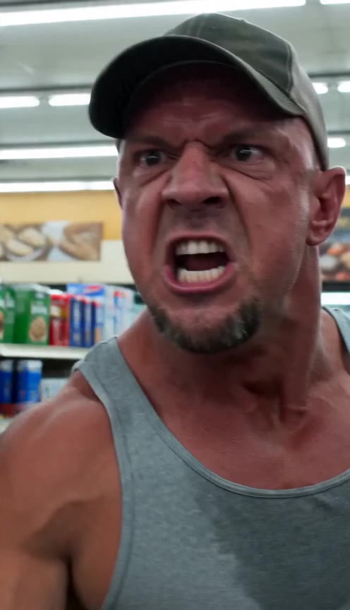 Rough Biker Protects a Terrified Little Girl From an Angry Stranger in a Grocery Store