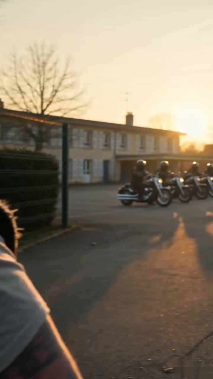 Seule devant l'école, la petite Mia voit surgir les frères d'armes de son père