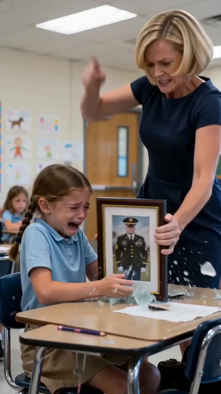 Teacher Smashes Crying Girl's Military Photo, Unaware The Hero Is Standing Behind Her