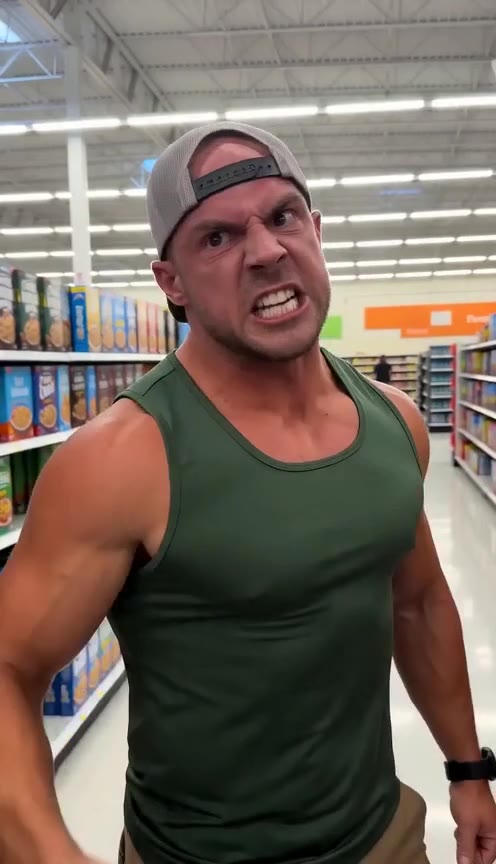 A Tough Biker Protects a Crying Little Girl from a Furious Stranger in a Supermarket